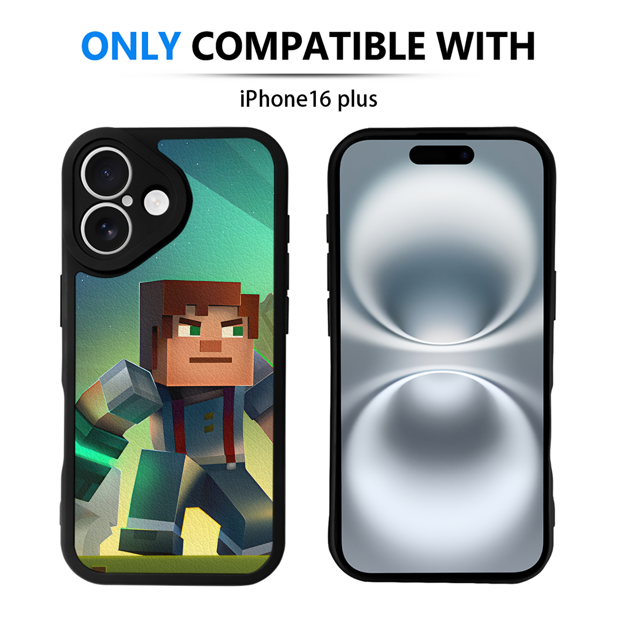（画像用） マインクラフト ブロックの世界 Minecraft MC Block world 【iPhone 16シリーズ対応】シリコンスマホケース（レザー調） 材質：シリコン